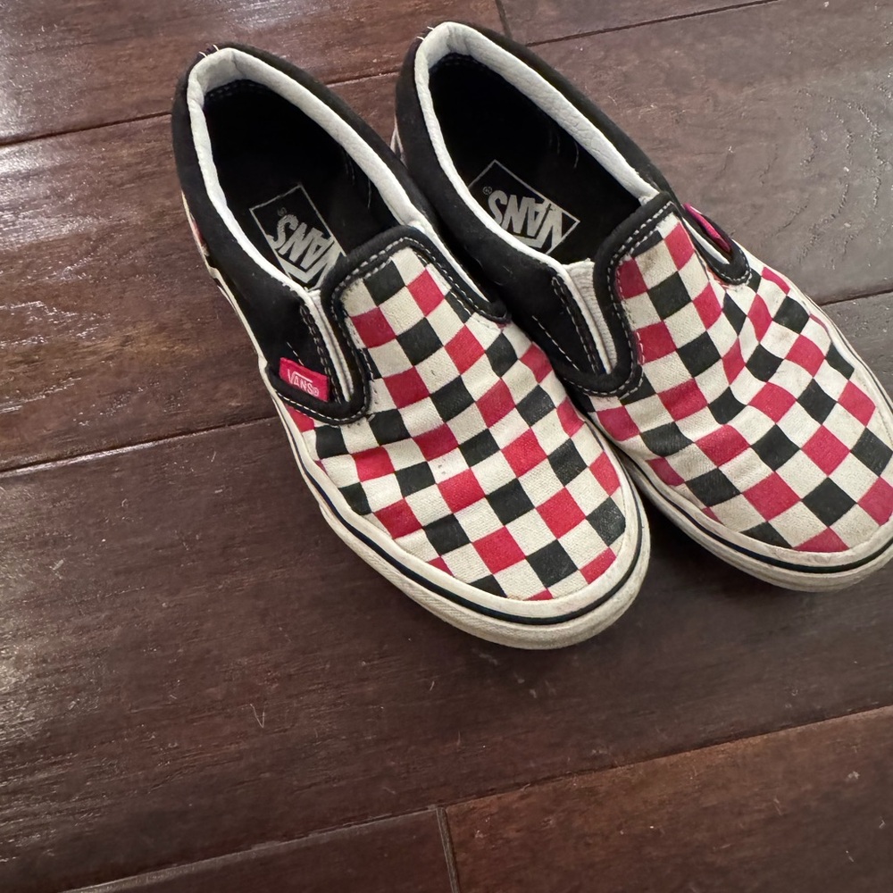 Vans Kids Red and Black Checkered Slip-On Sneakers